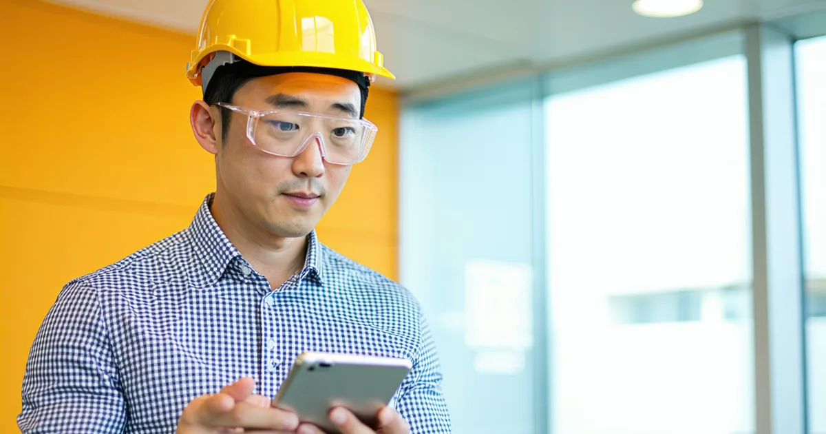 Engineer reviewing a project checklist on a tablet, decisive and informed