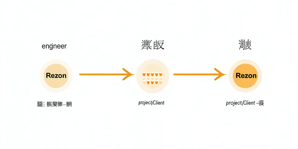 Diagram showing Rezon matching process: engineer profile to project listing to direct connection, eliminating broker layers